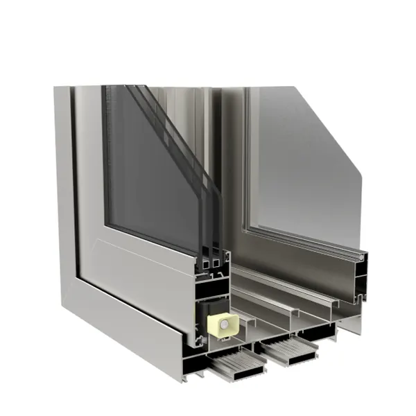 Detalle de esquina de una abertura de aluminio línea Imperia con vidrio múltiple